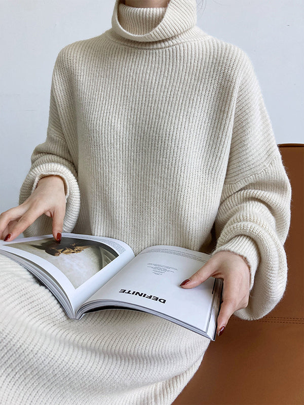 Robe pull ample à manches longues bouffantes et col montant violet Urban AN1052