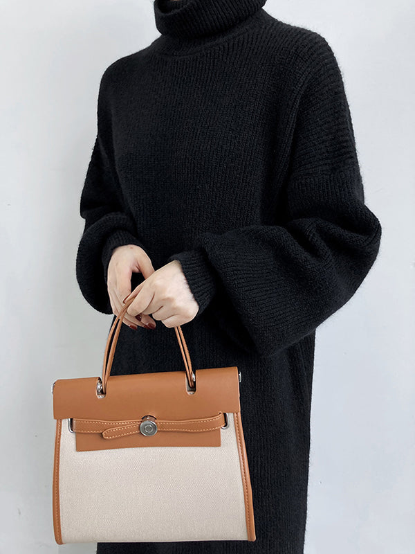 Robe pull ample à manches longues bouffantes et col montant violet Urban AN1052