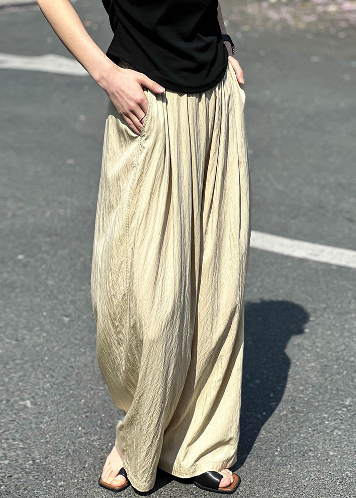 Pantalon d'été fin en coton uni abricot taille élastique AF1076