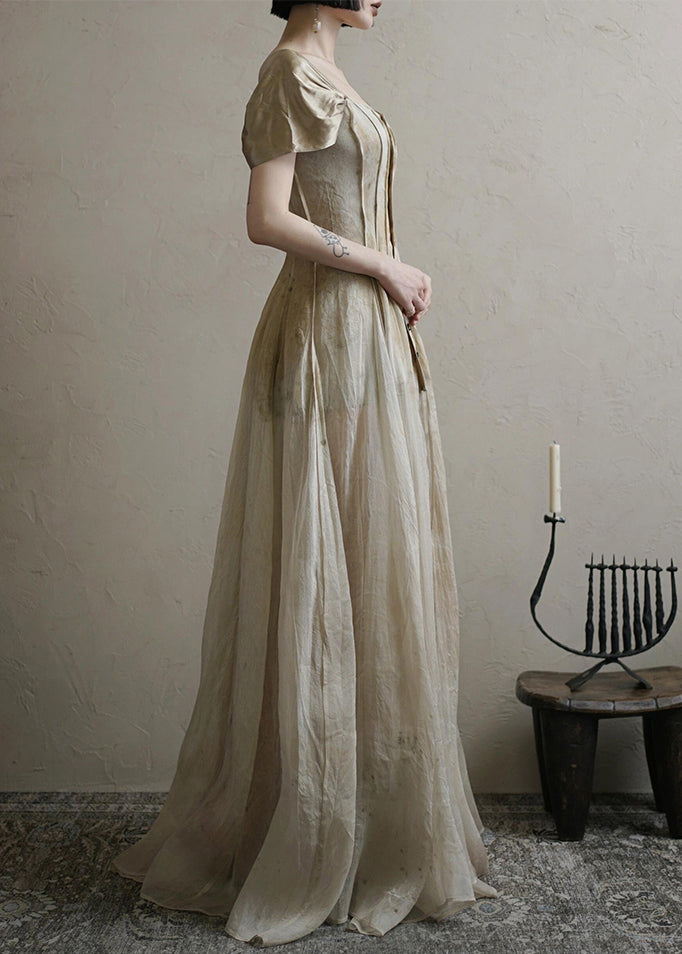 Robe longue d'été vintage à col boutonné carré
