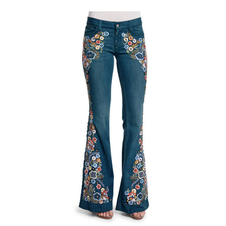 Blue Printed Casual Denim Jeans BB3