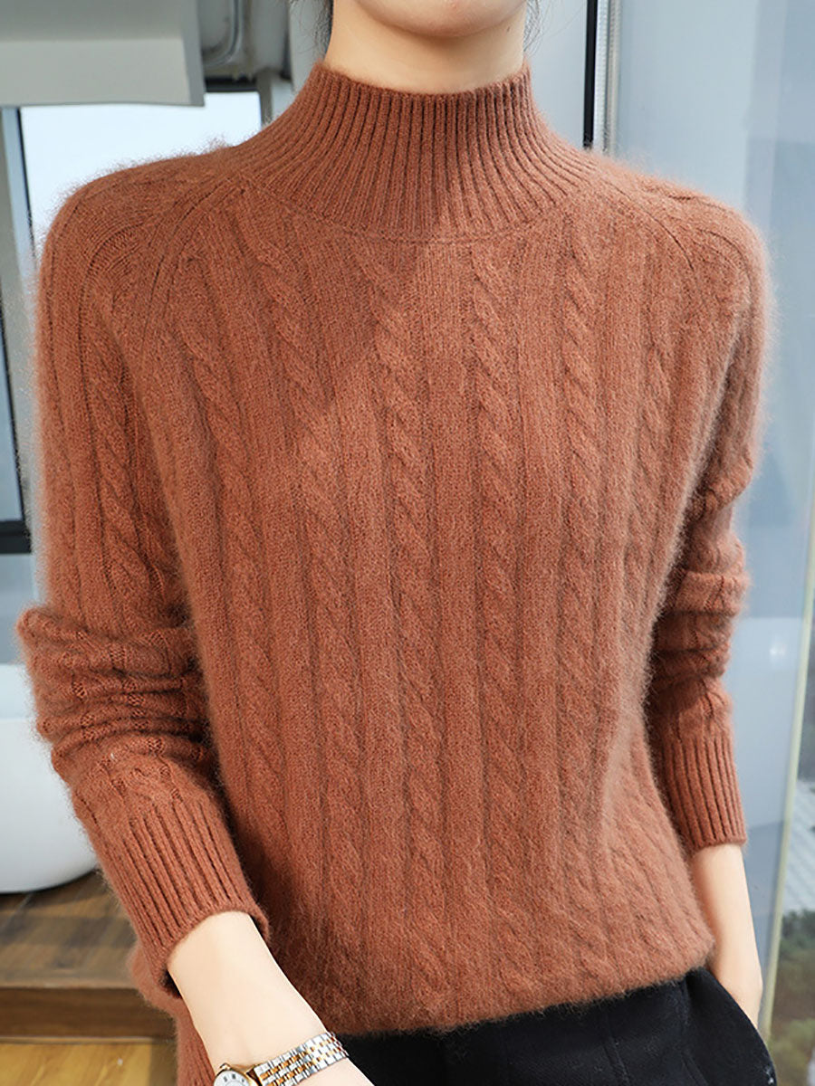 Damen Herbst Vintage Halbrollkragen 100% Wolle Trist Pullover BA1065