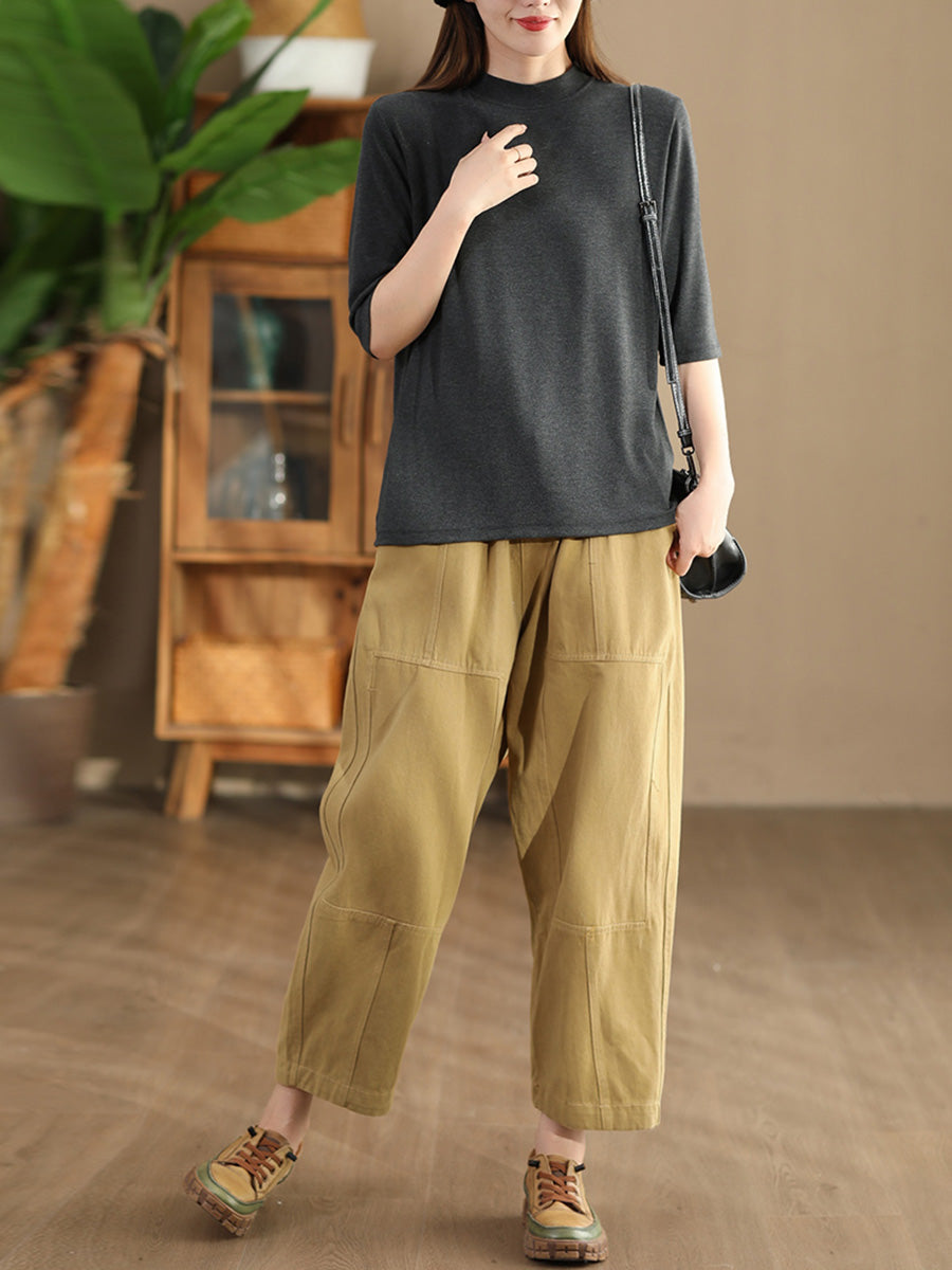 Pantalon sarouel à poches épissées solides vintage pour femmes AI1030