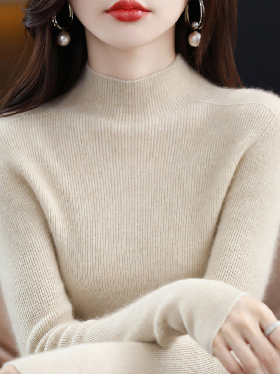 Damen Herbst Casual Halbrollkragen Wollstrickpullover AK1041