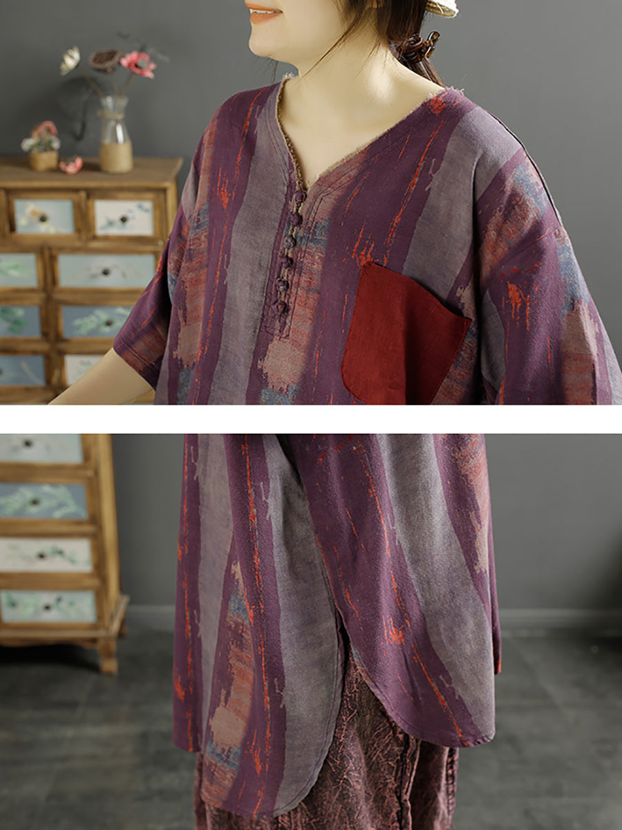 Damen Sommer Bluse aus Baumwolle mit V-Ausschnitt und Blumenmuster KL1010