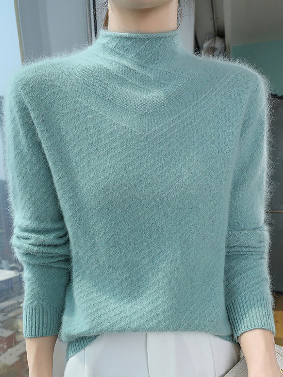 Damen Herbst Halb Rollkragen Wolle Warm Strickpullover AV1008