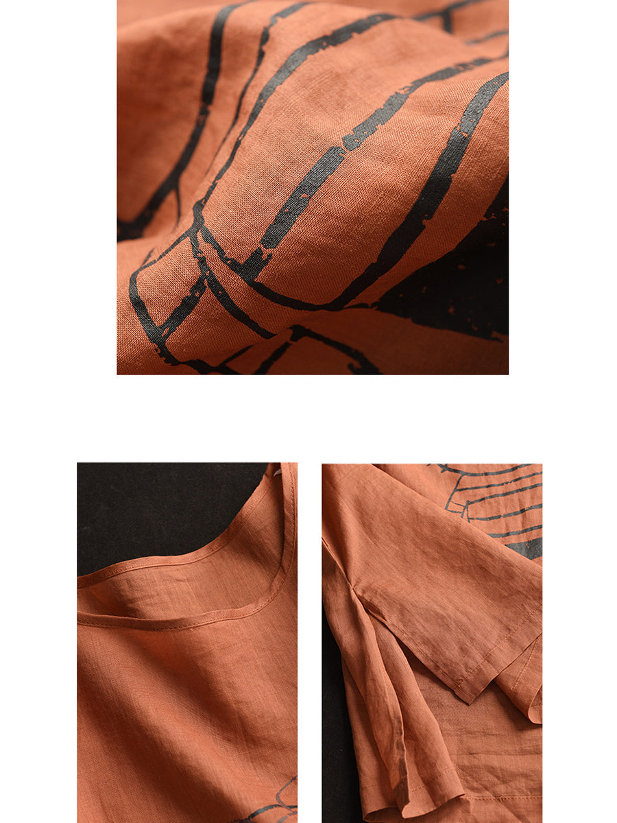 Pull-over d'été en ramie à imprimé chat de dessin animé pour femme OO1034