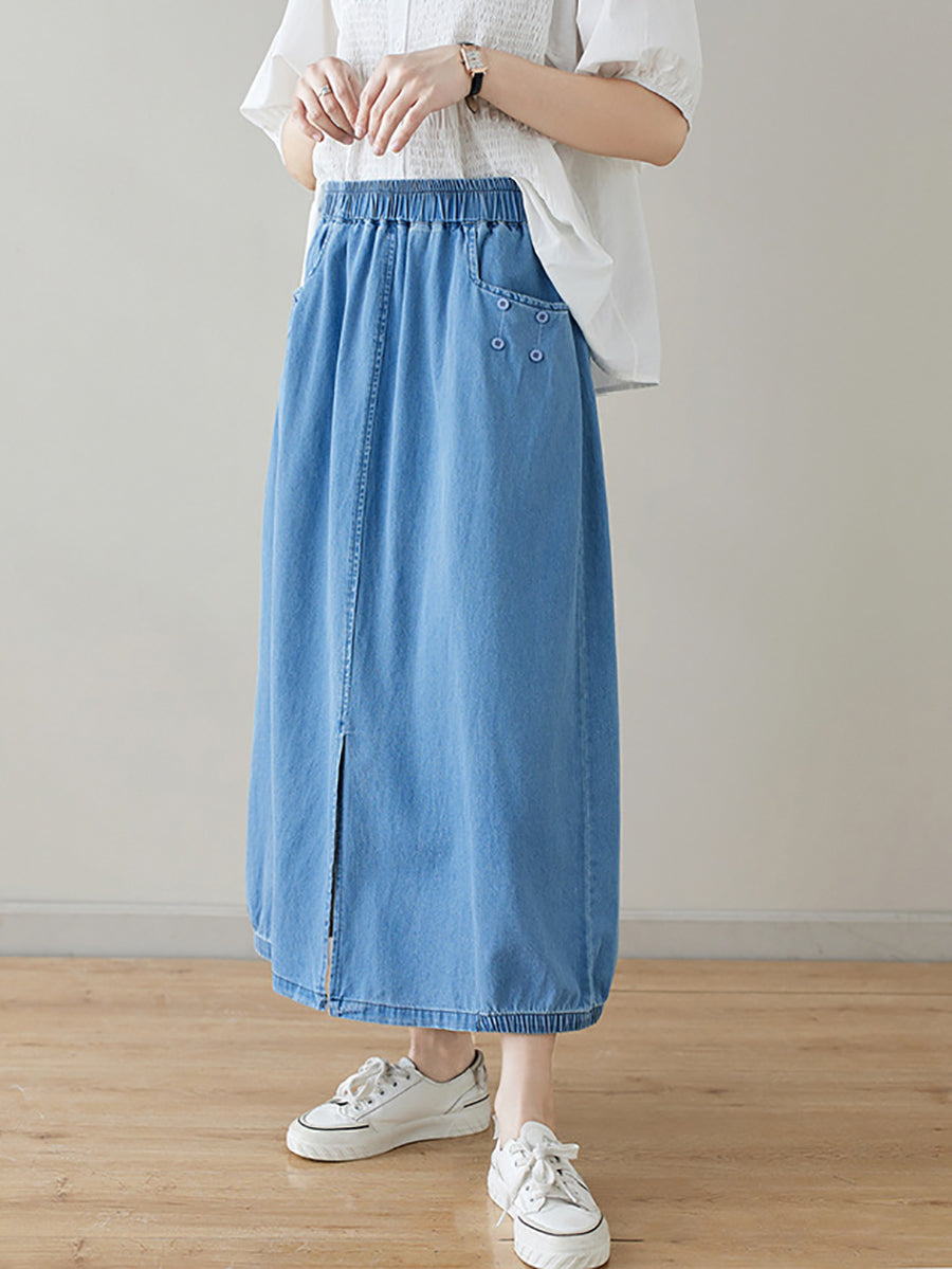 Women Summer Casual Solid Denim Skirt II1048