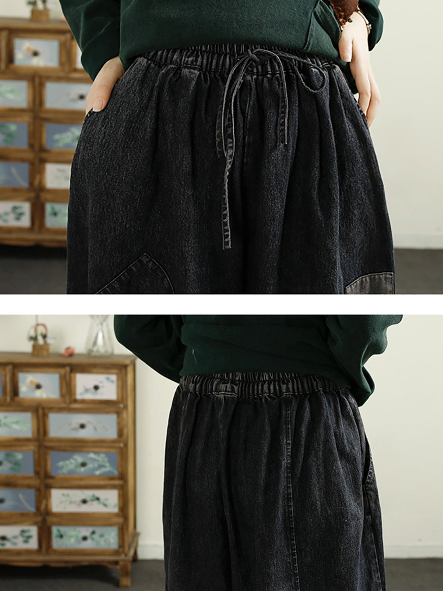 Damen Herbst Patch Gespleißte Denim Haremshose AI1053