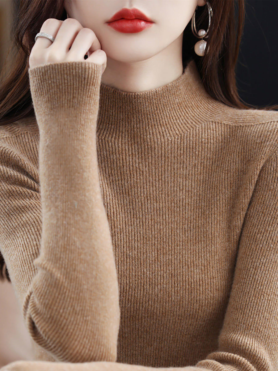 Damen Herbst Casual Halbrollkragen Wollstrickpullover AK1041