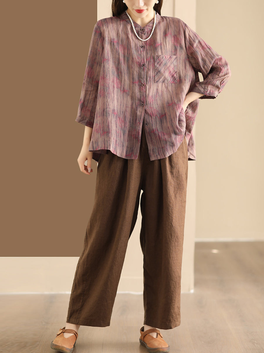 Damen Frühling Vintage Streifen Button-Up Bluse CO1007