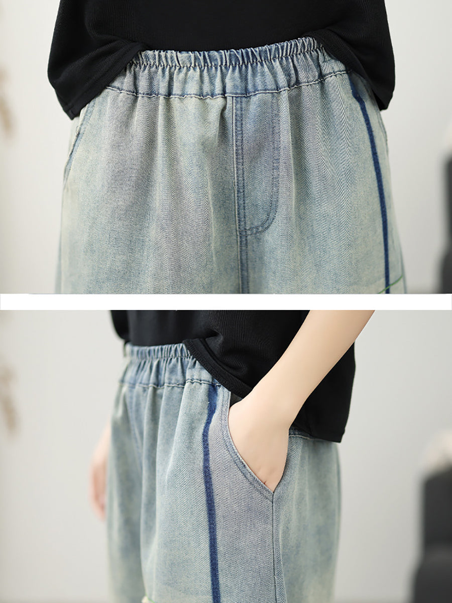 Pantalon sarouel rétro en denim effiloché pour femme