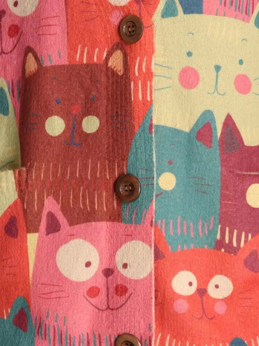 Frauen Frühling süße Katze gestrickte Strickjacke Pullover PA1005