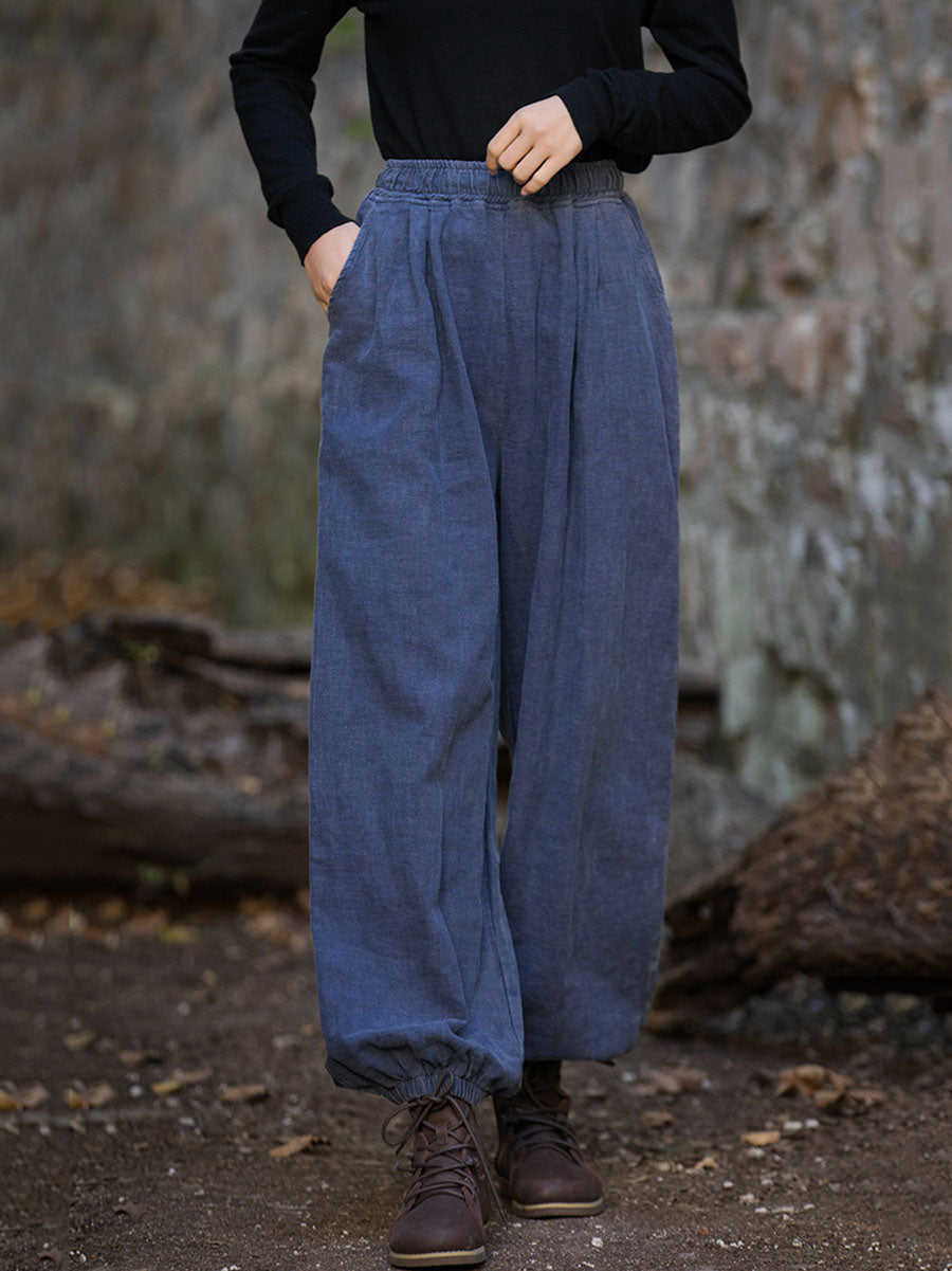 Pantalon ample à revers en ramie pour femme, style vintage, automne, couleur unie, AT1013