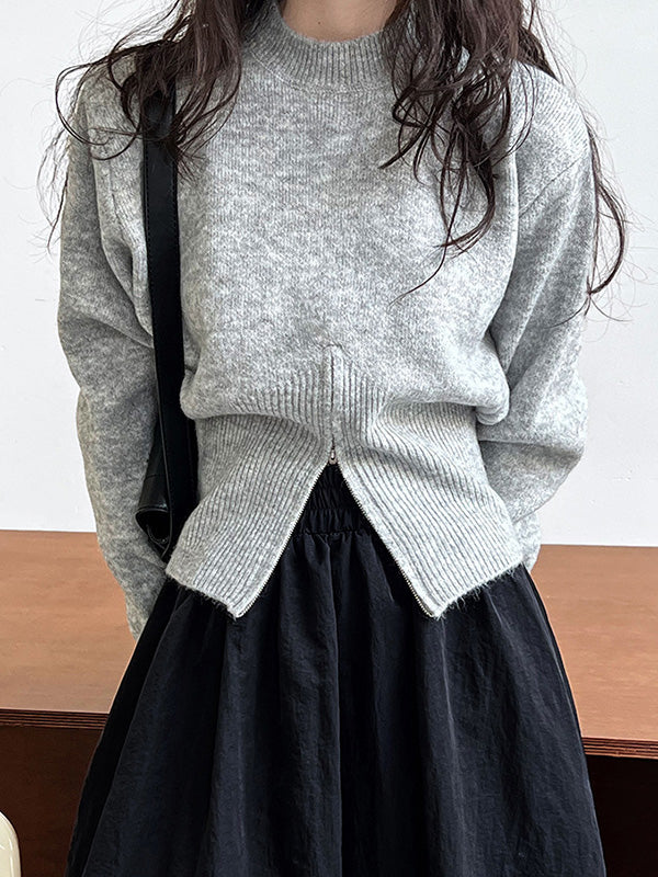 Pull à manches longues avec col montant et ourlet fendu et fermeture éclair Urban Coffee QX004