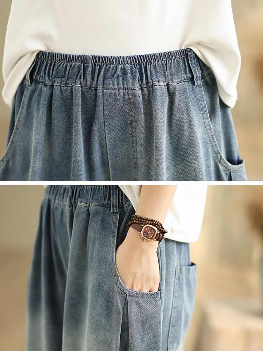 Denim Blume Frauen Hosen Harem Stickerei Retro