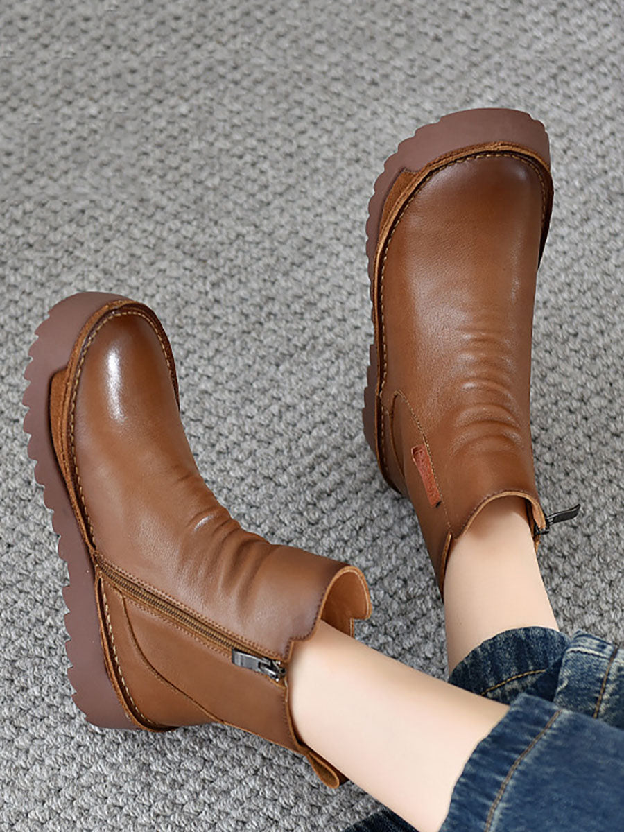 Damen Herbst Vintage Leder Gespleißte Stiefeletten BA1013