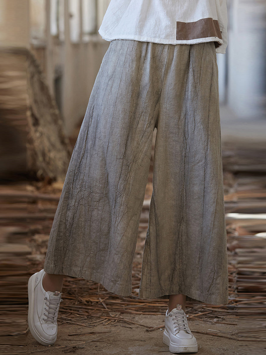 Damen Vintage Sommer Batik Ramie Hose mit weitem Bein IO1009