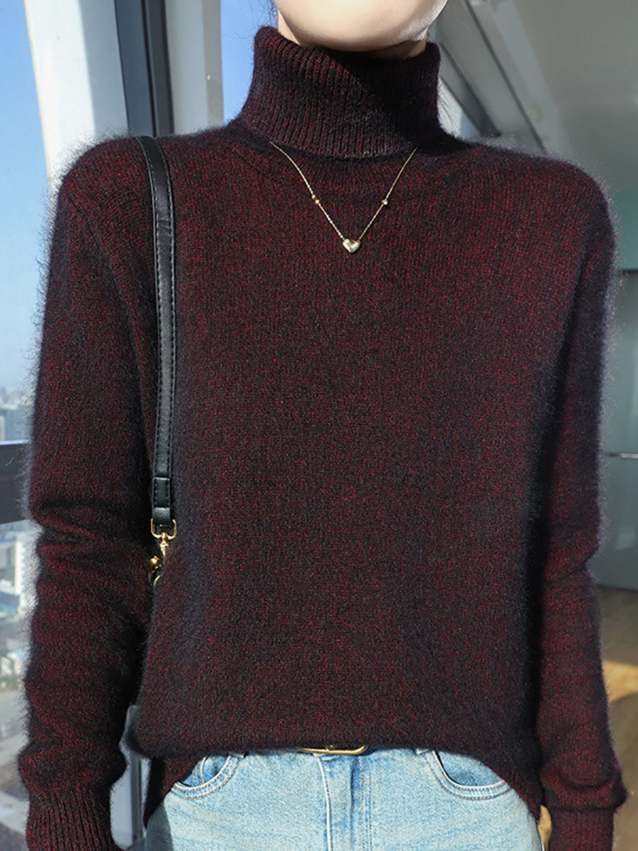 Damen Herbst Casual Rollkragen 100% Wolle Weicher Pullover BA1060