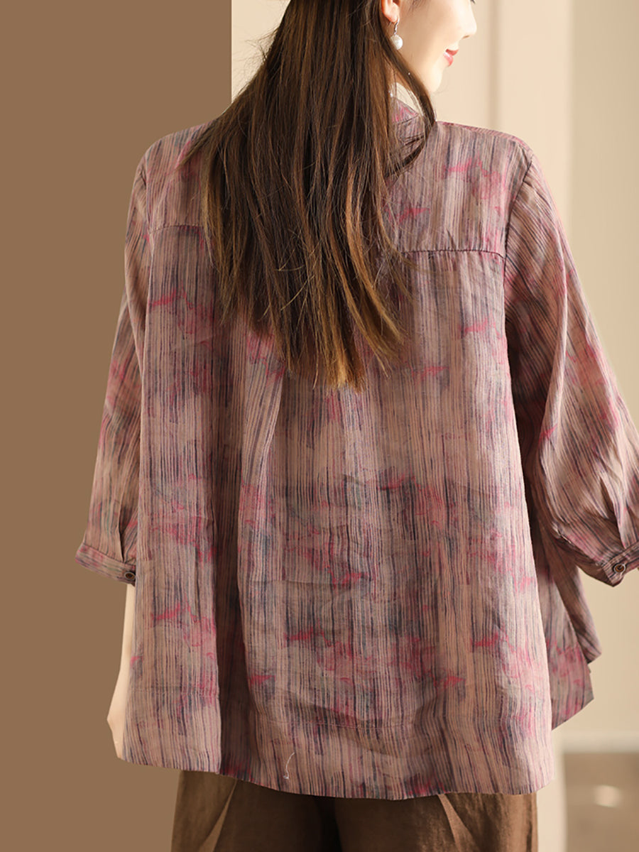 Damen Frühling Vintage Streifen Button-Up Bluse CO1007