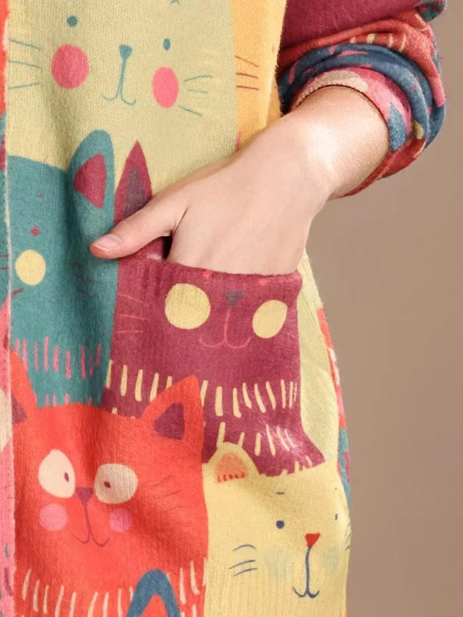 Frauen Frühling süße Katze gestrickte Strickjacke Pullover PA1005