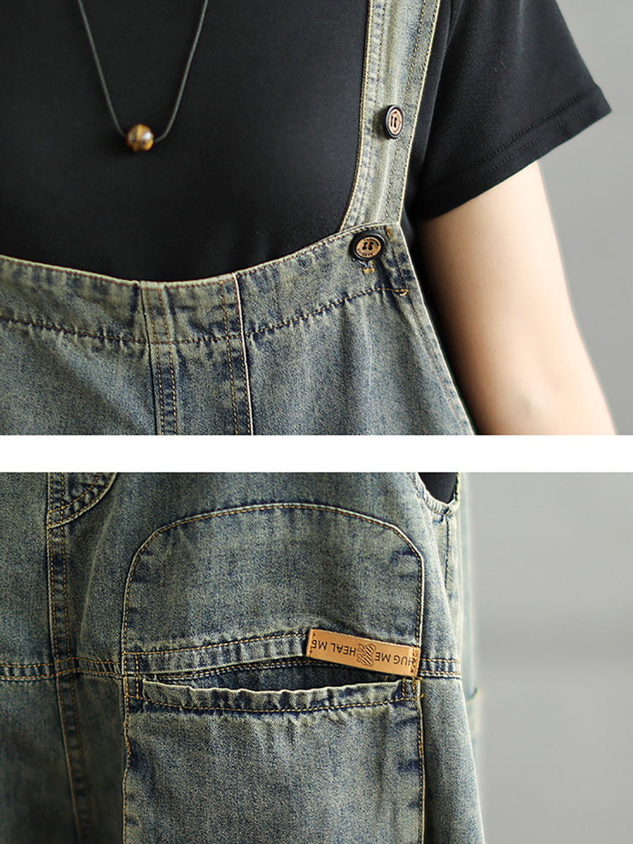 Jumpsuits Women Cropped Denim Pure Color Worn Summer