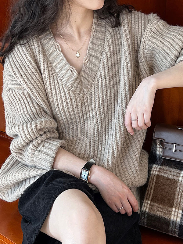 Pull en tricot à manches longues et col en V Urban Fuchsia AN1046