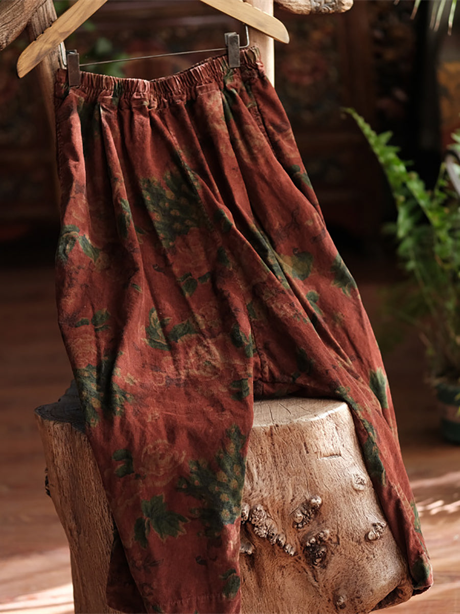 Pantalon large en coton à fleurs rétro pour femme AS1024