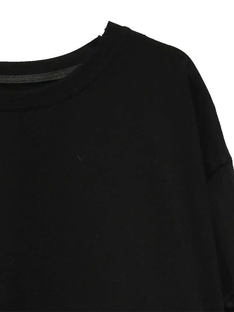 T-shirt court blanc à manches patchwork et ourlet rond en denim Street