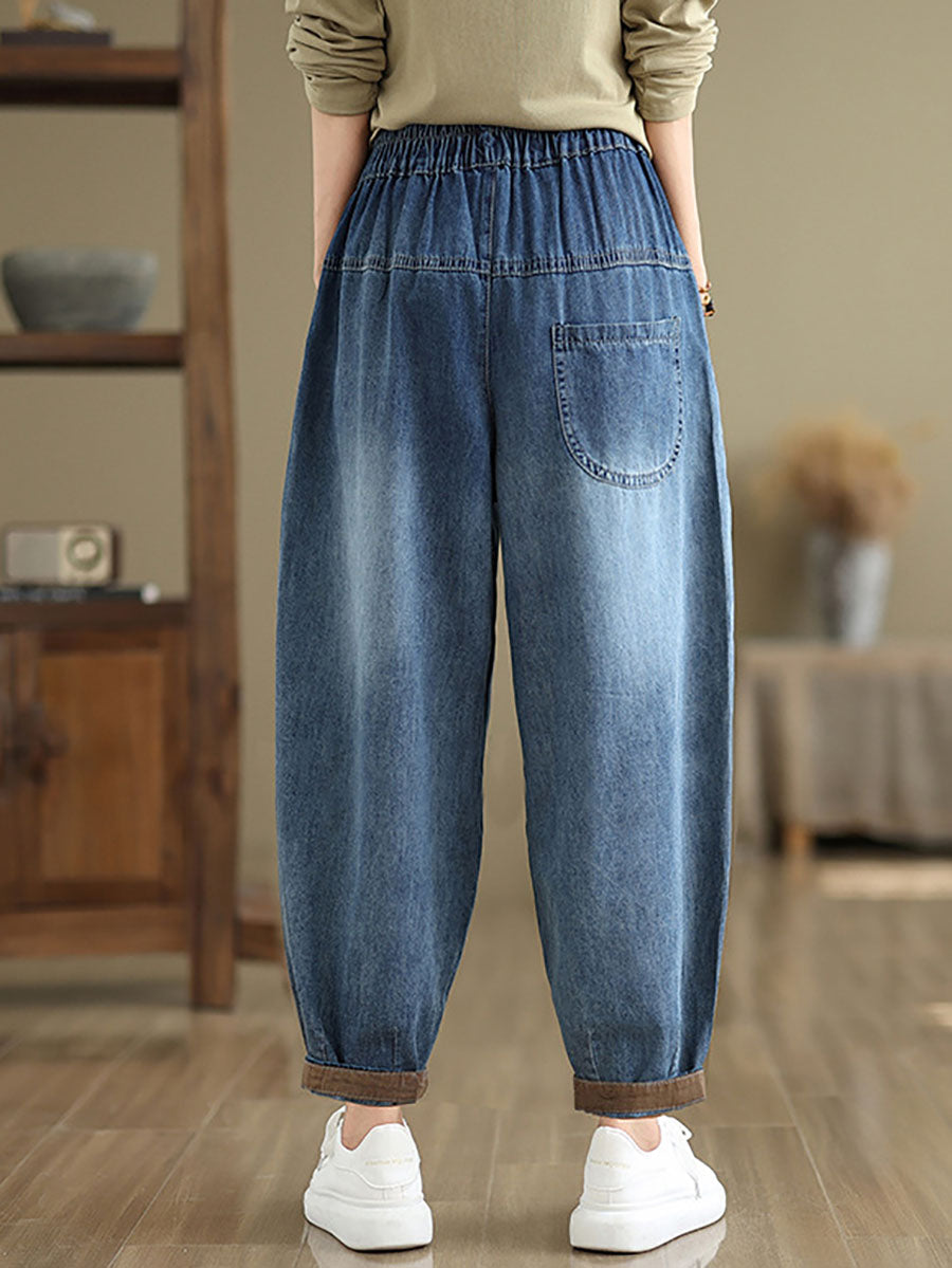 Pantalon sarouel en denim épissé avec patch de chat décontracté pour femme, automne AV1004