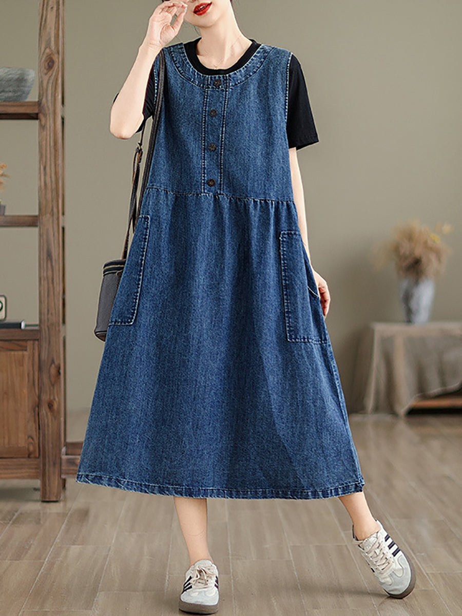 Women Casual Summer Solid Denim Vest Dress XX1026