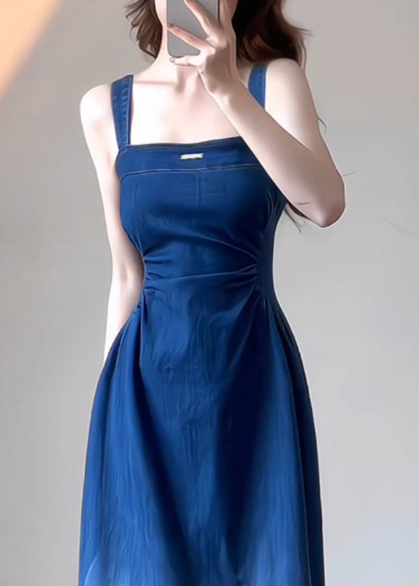 Boutique Kleid Blau Slim Denim Sommer Strap Fit Spaghetti