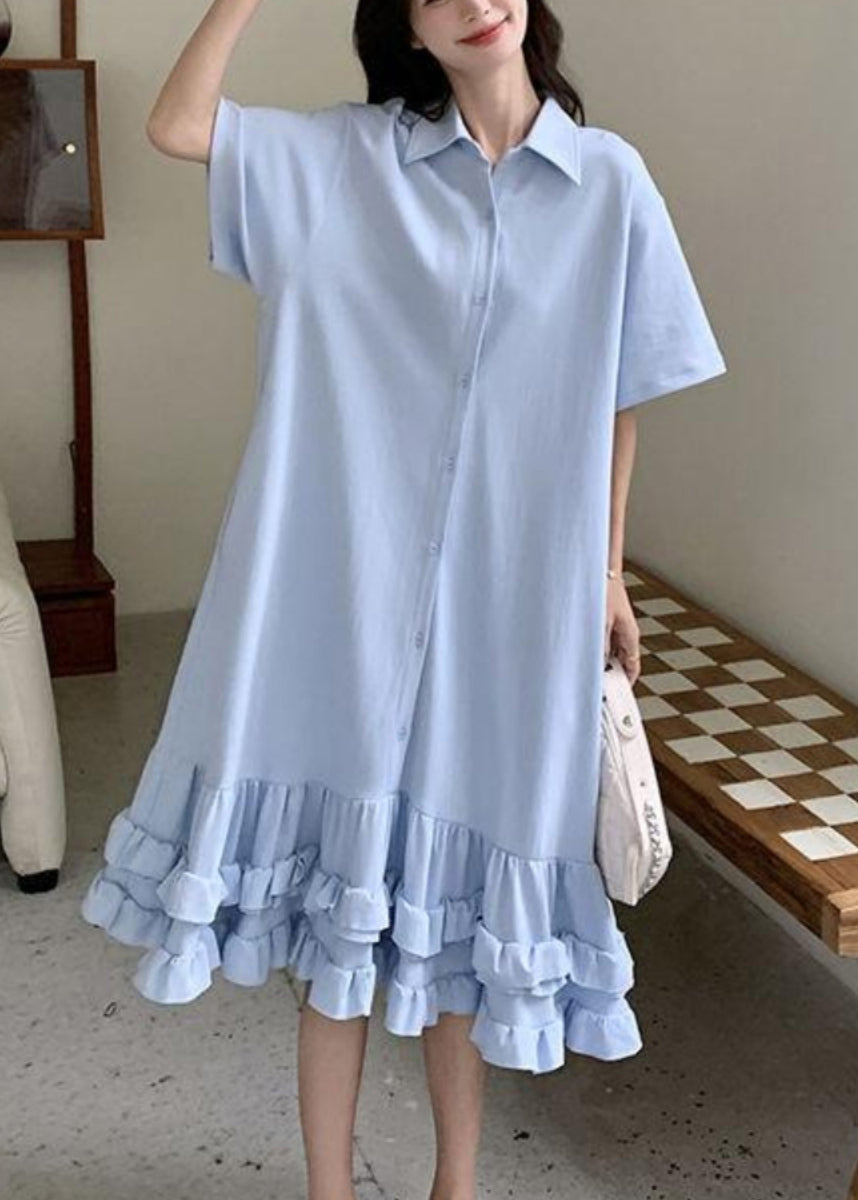Kragen Kurzes Patchworkkleid Peter Maxi Rüschen Blau Damen Pan
