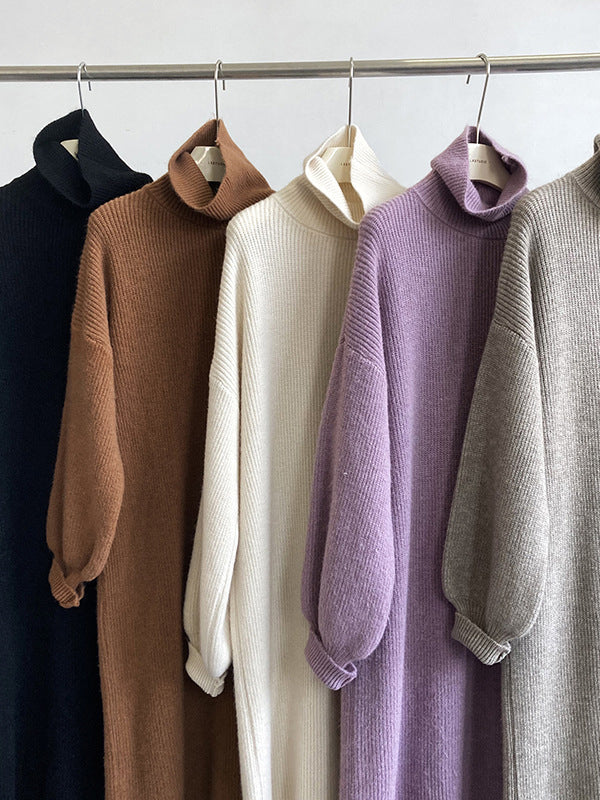 Robe pull ample à manches longues bouffantes et col montant violet Urban AN1052