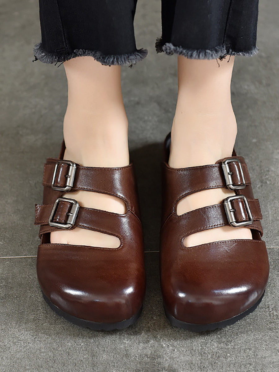 Women Summer Solid Leather Flat Birkenstock Slippers AH615