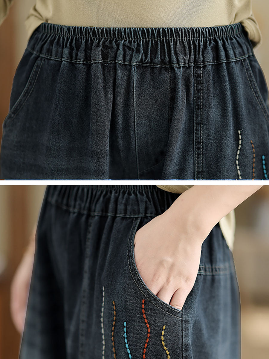 Pantalon sarouel en denim épissé avec patch de chat décontracté pour femme, automne AV1004