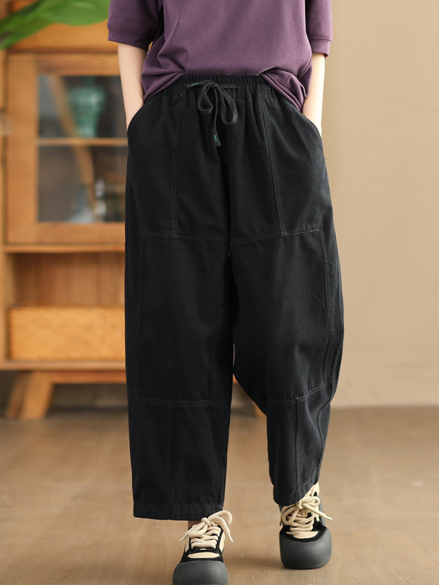 Pantalon sarouel à poches épissées solides vintage pour femmes AI1030