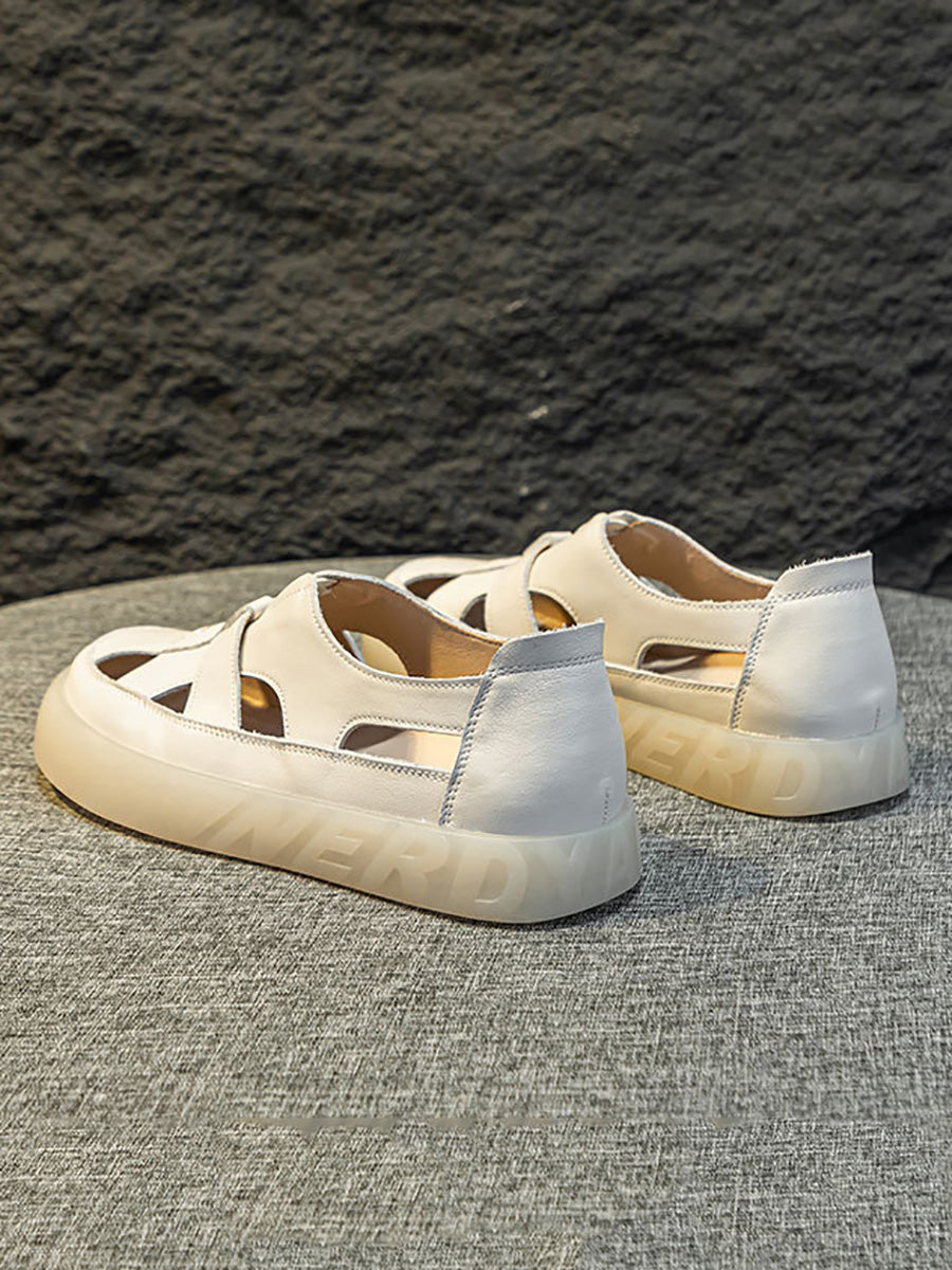 Women Summer Casual Genuine Leather Cutout Platform Sandals LL051