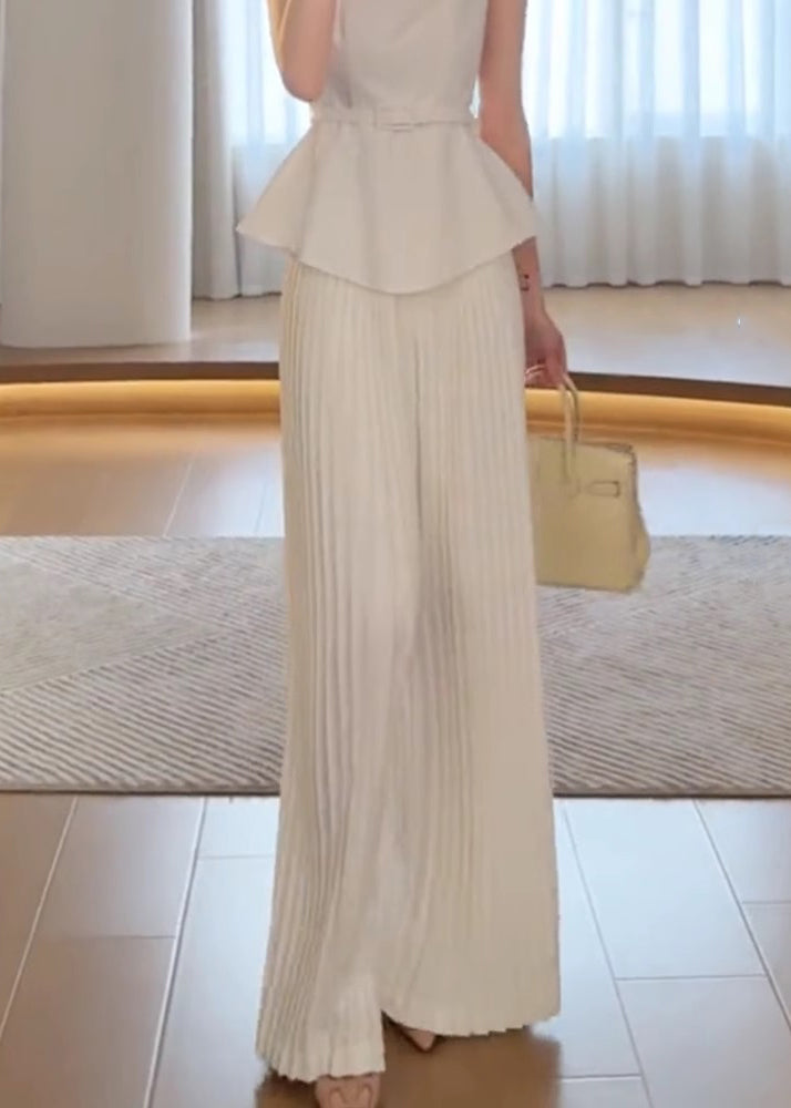 Pantalon de printemps blanc taille haute, large et élégant