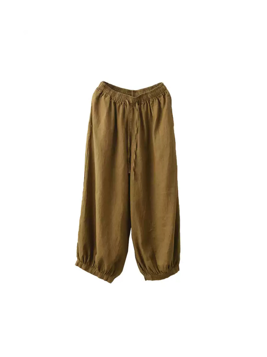 Pantalon sarouel décontracté 100 % lin pour femme, couleur été