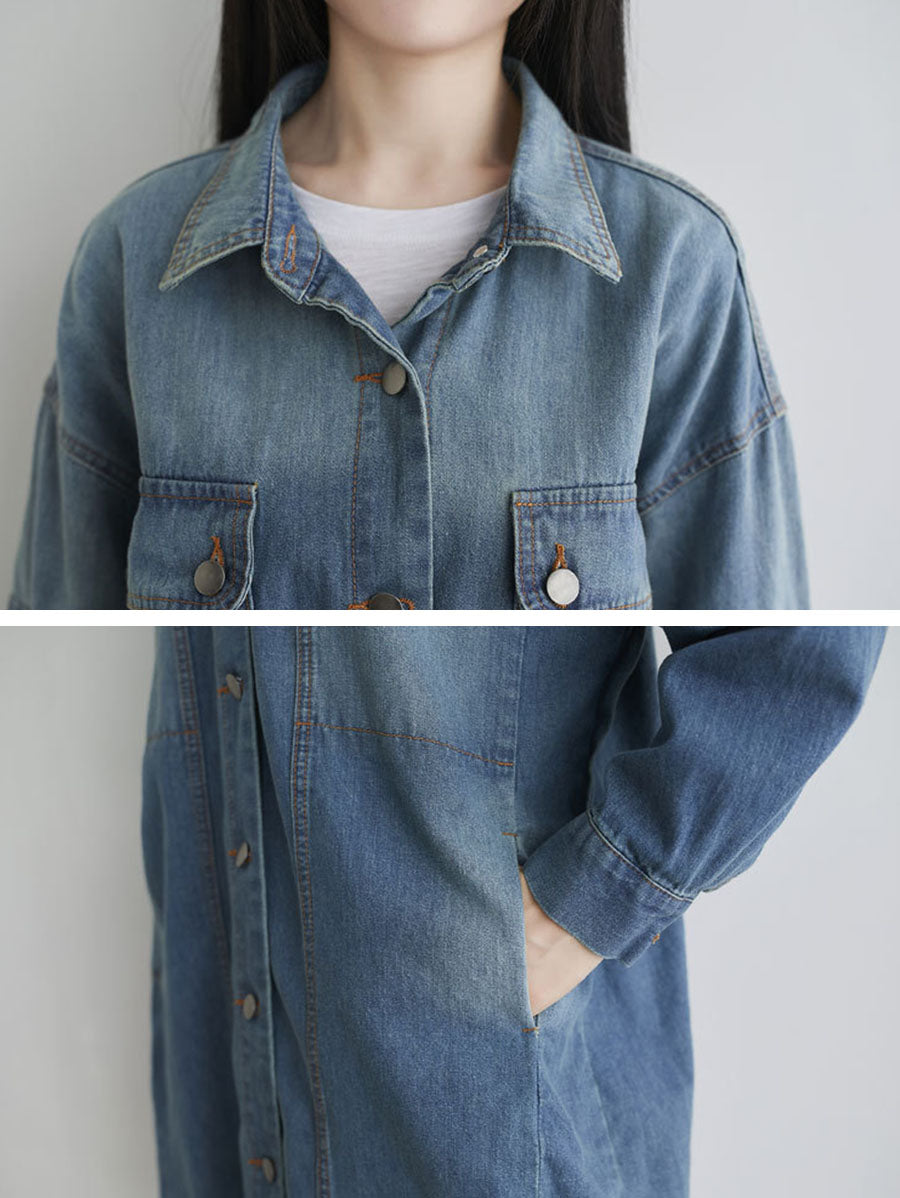 Manteau chemise en jean à poches solides et décontractées pour femmes, automne AS1001