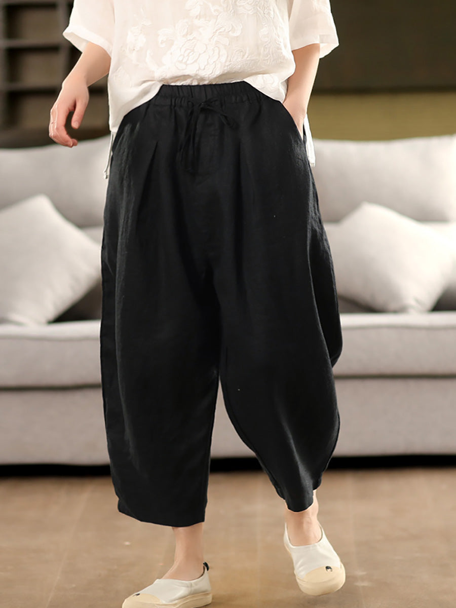 Pantalon sarouel d'été 100 % lin pour femme