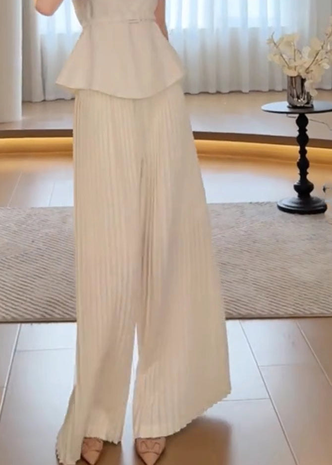 Pantalon de printemps blanc taille haute, large et élégant