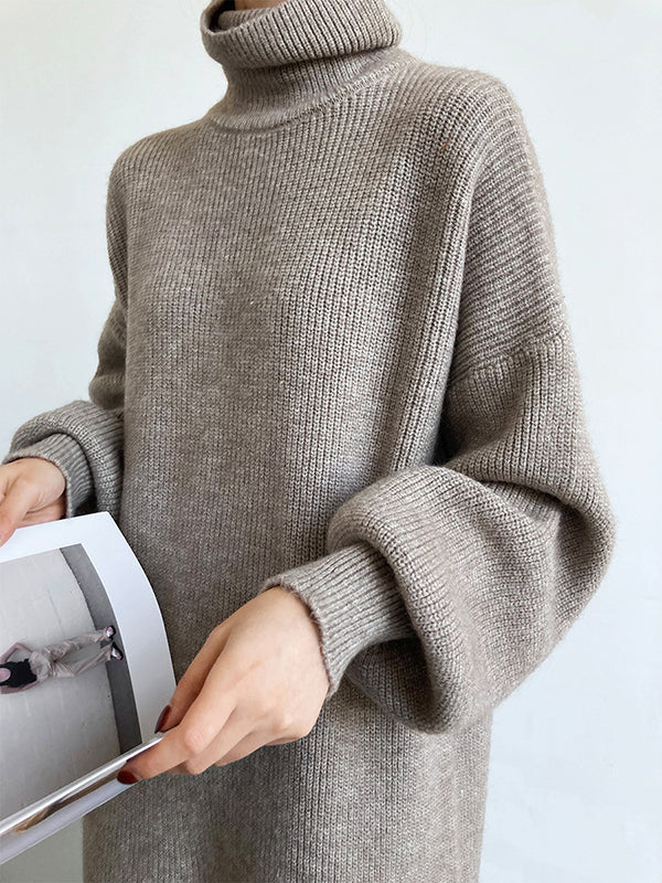 Robe pull ample à manches longues bouffantes et col montant violet Urban AN1052