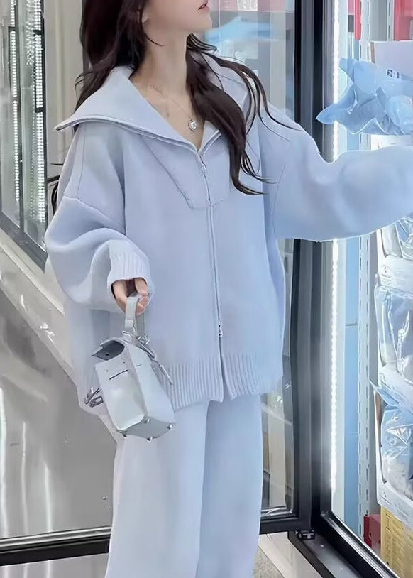 Ensemble deux pièces en tricot violet chic avec pull zippé et pantalon pour l'hiver WV016
