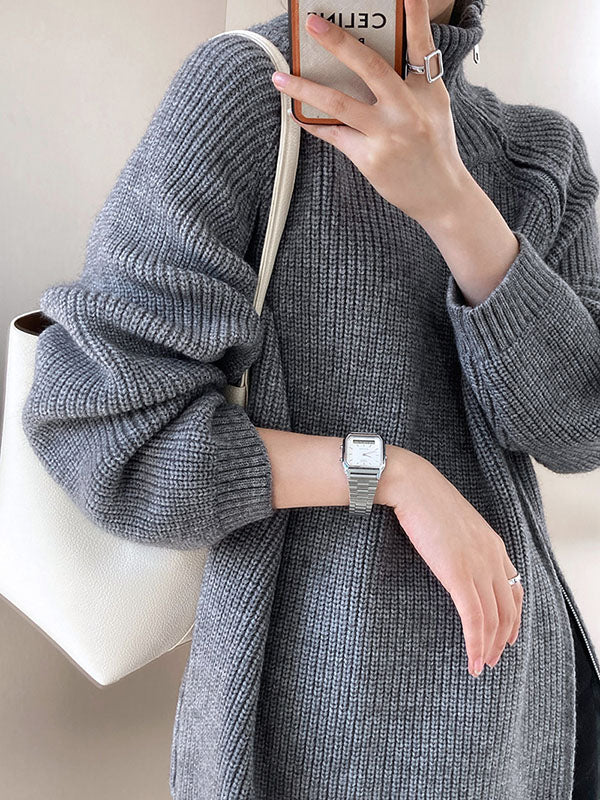 Pull gris urbain à manches longues et col licou avec fermeture éclair sur les côtés AN1033