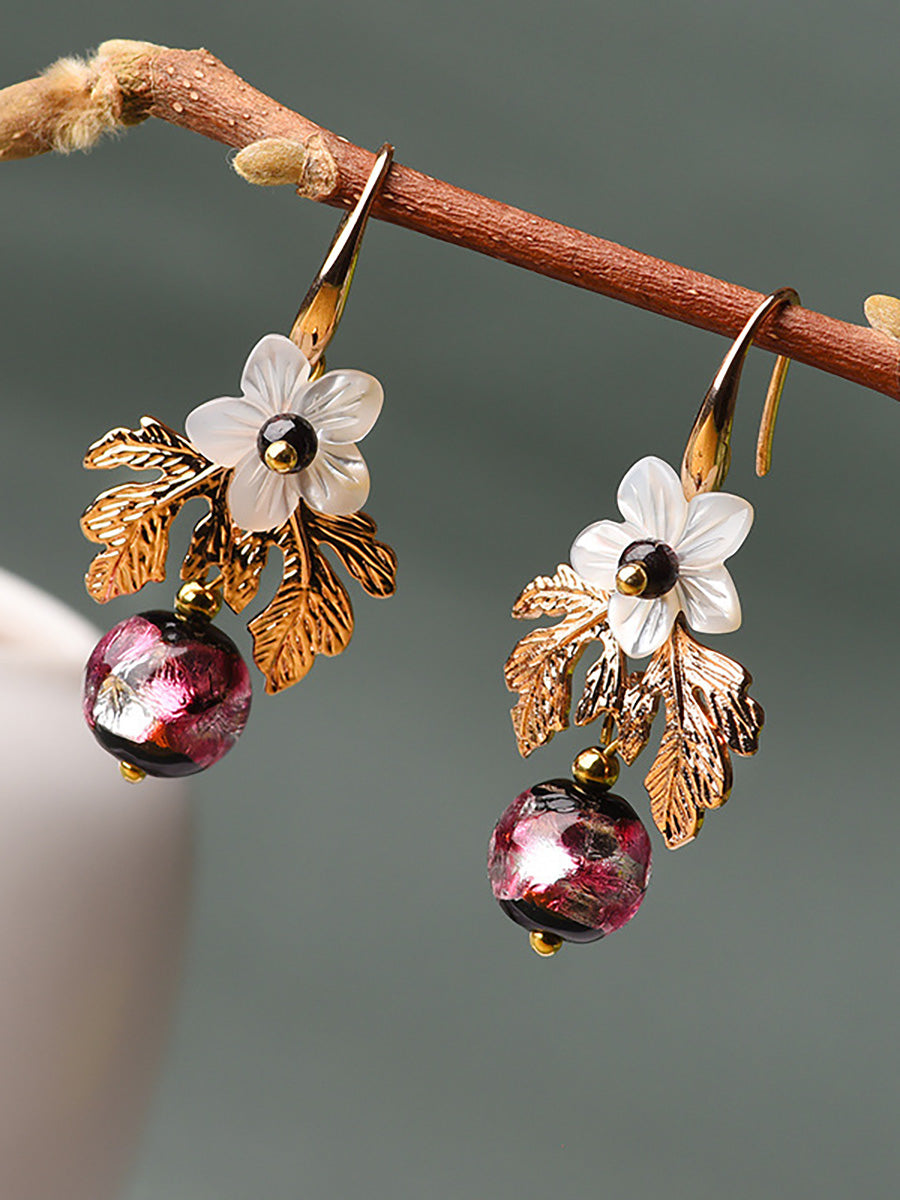 Women Shell Retro Pearl Flower Earrings AK1007