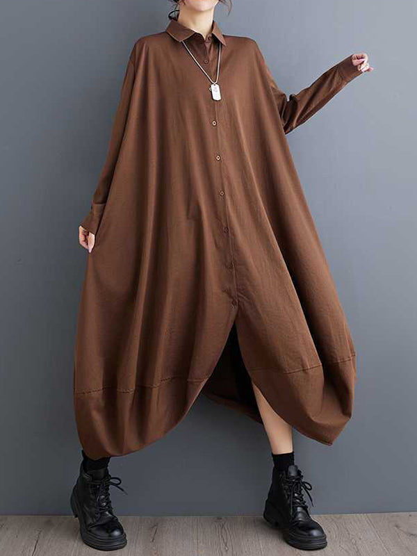 Stilvolles schwarzes A-Linien-Hemdkleid mit Revers, geknöpften Taschen, Blütenblattsaum und langen Ärmeln TW015