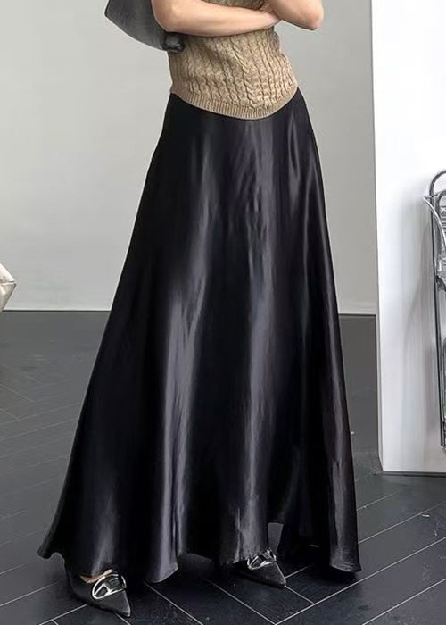 Nouvelle jupe longue en soie noire unie taille haute pour l'été QP064