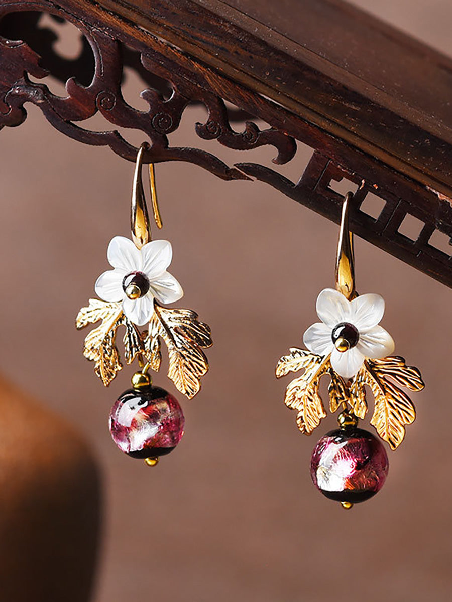 Women Shell Retro Pearl Flower Earrings AK1007